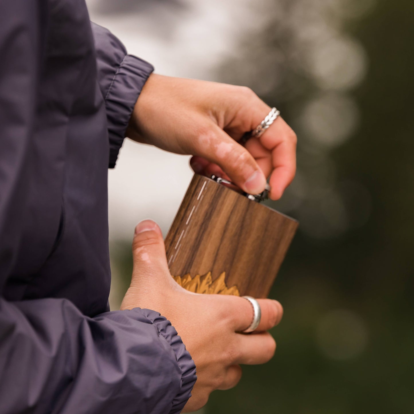 CUSTOMIZABLE 6 oz. Wooden Hip Flask (Sawtooth Mountains)