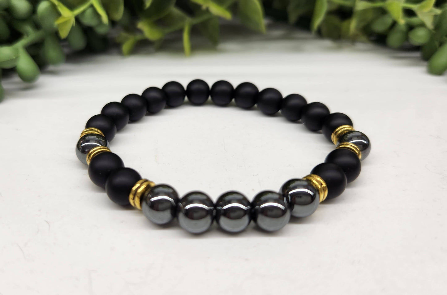 GROUNDING/BALANCE - Black Obsidian-Matte/Hematite Bracelet