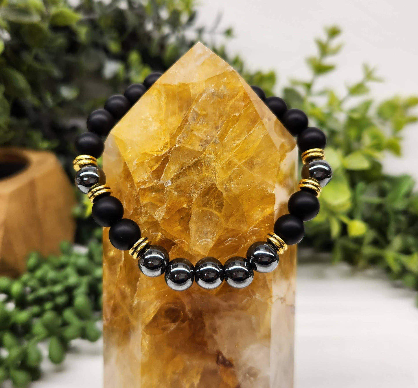 GROUNDING/BALANCE - Black Obsidian-Matte/Hematite Bracelet