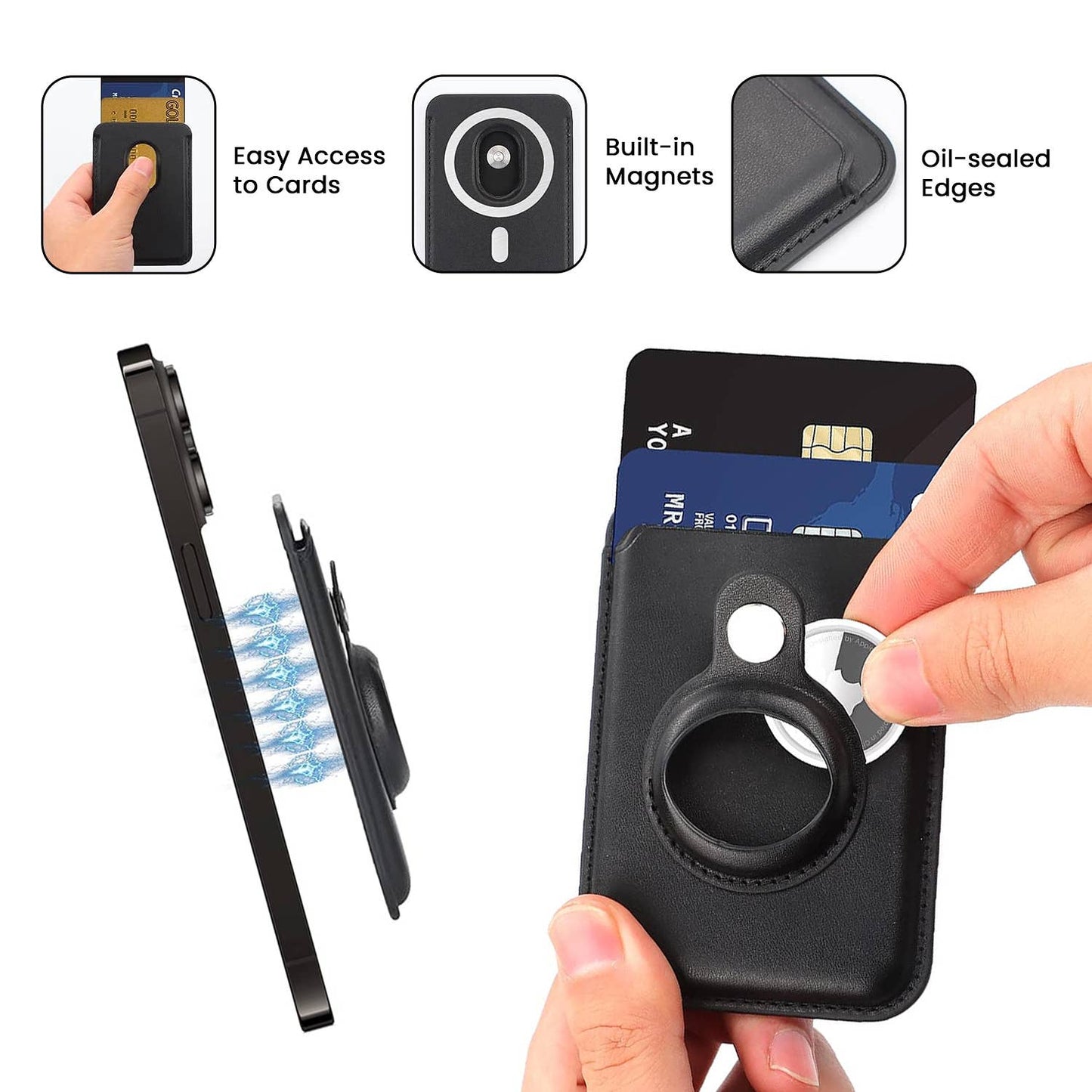 RFID Magnetic Card Wallet Holder With Built-In AirTag Pocket