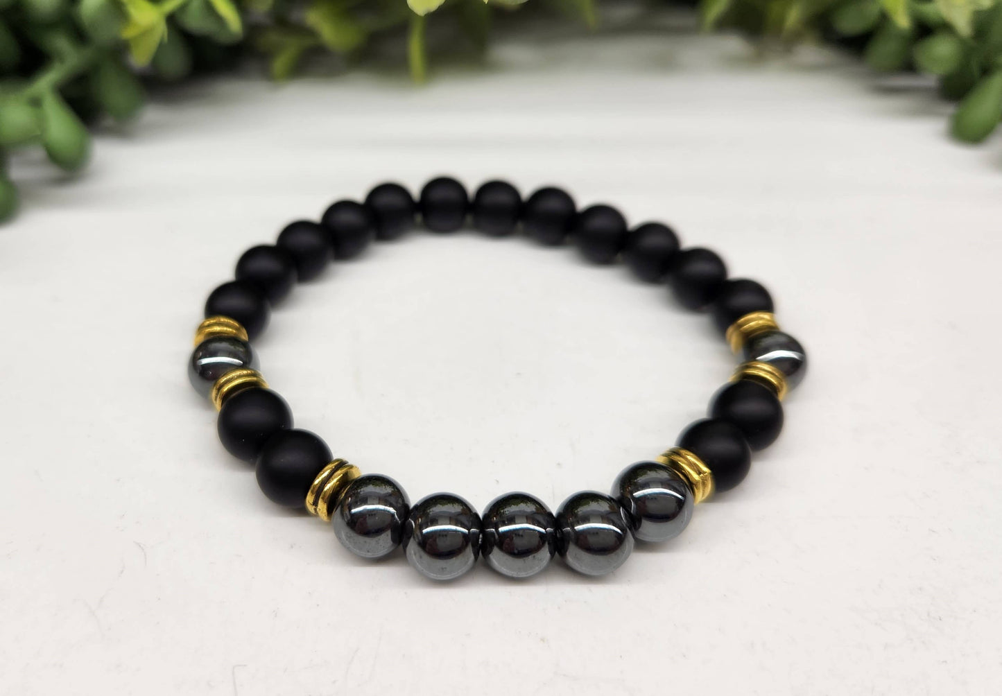 GROUNDING/BALANCE - Black Obsidian-Matte/Hematite Bracelet