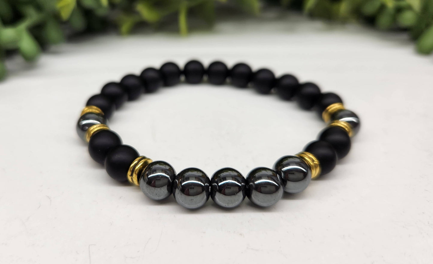 GROUNDING/BALANCE - Black Obsidian-Matte/Hematite Bracelet