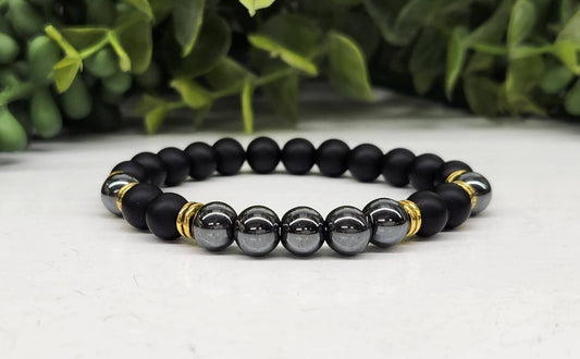 GROUNDING/BALANCE - Black Obsidian-Matte/Hematite Bracelet