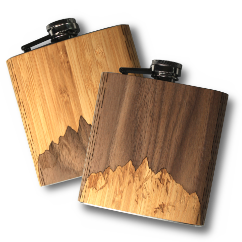 CUSTOMIZABLE 6 oz. Wooden Hip Flask (Sawtooth Mountains)