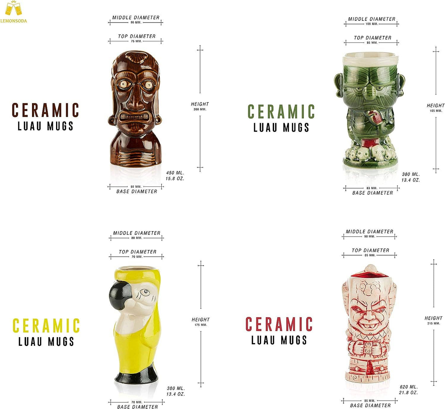 Ceramic Hawaiian Luau Tiki Mugs (1pc)