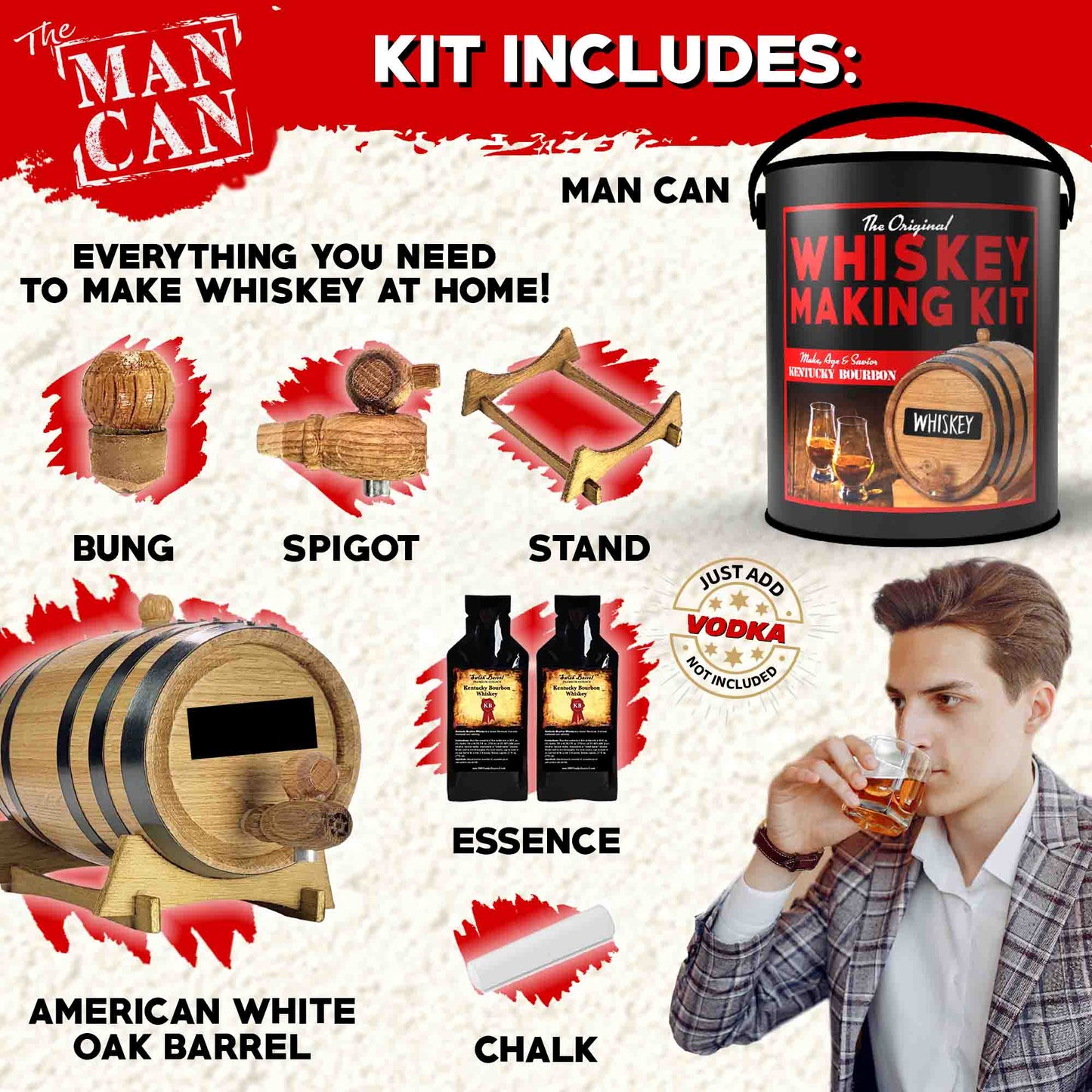 Whiskey Making Kit | Ultimate DIY Gift for Men | Oak Barrel