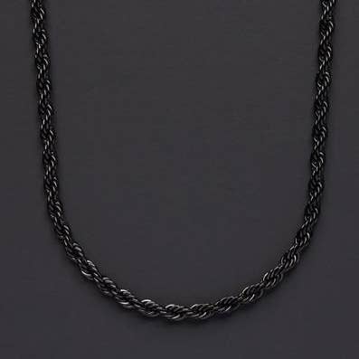 Stainless steel black rope chain necklace for men