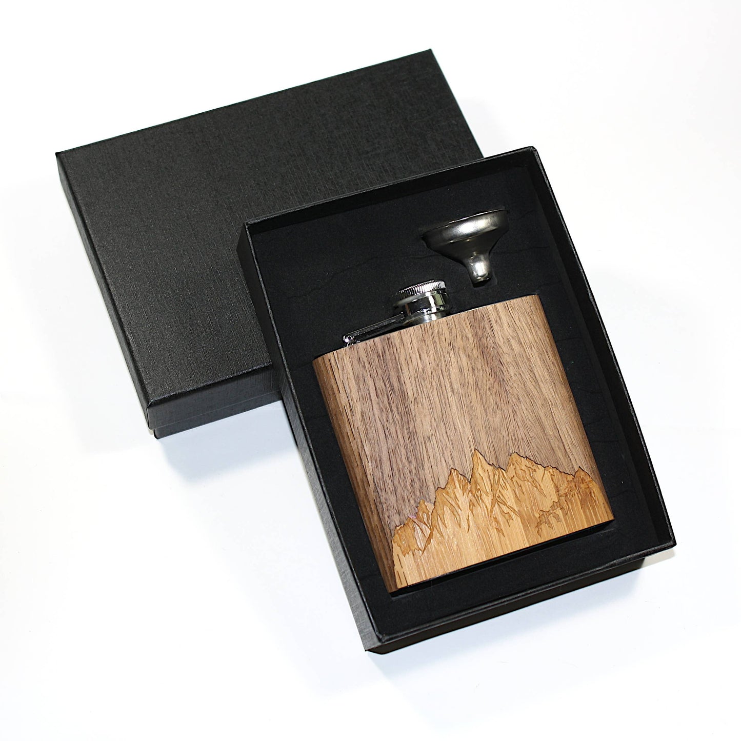 CUSTOMIZABLE 6 oz. Wooden Hip Flask (Sawtooth Mountains)