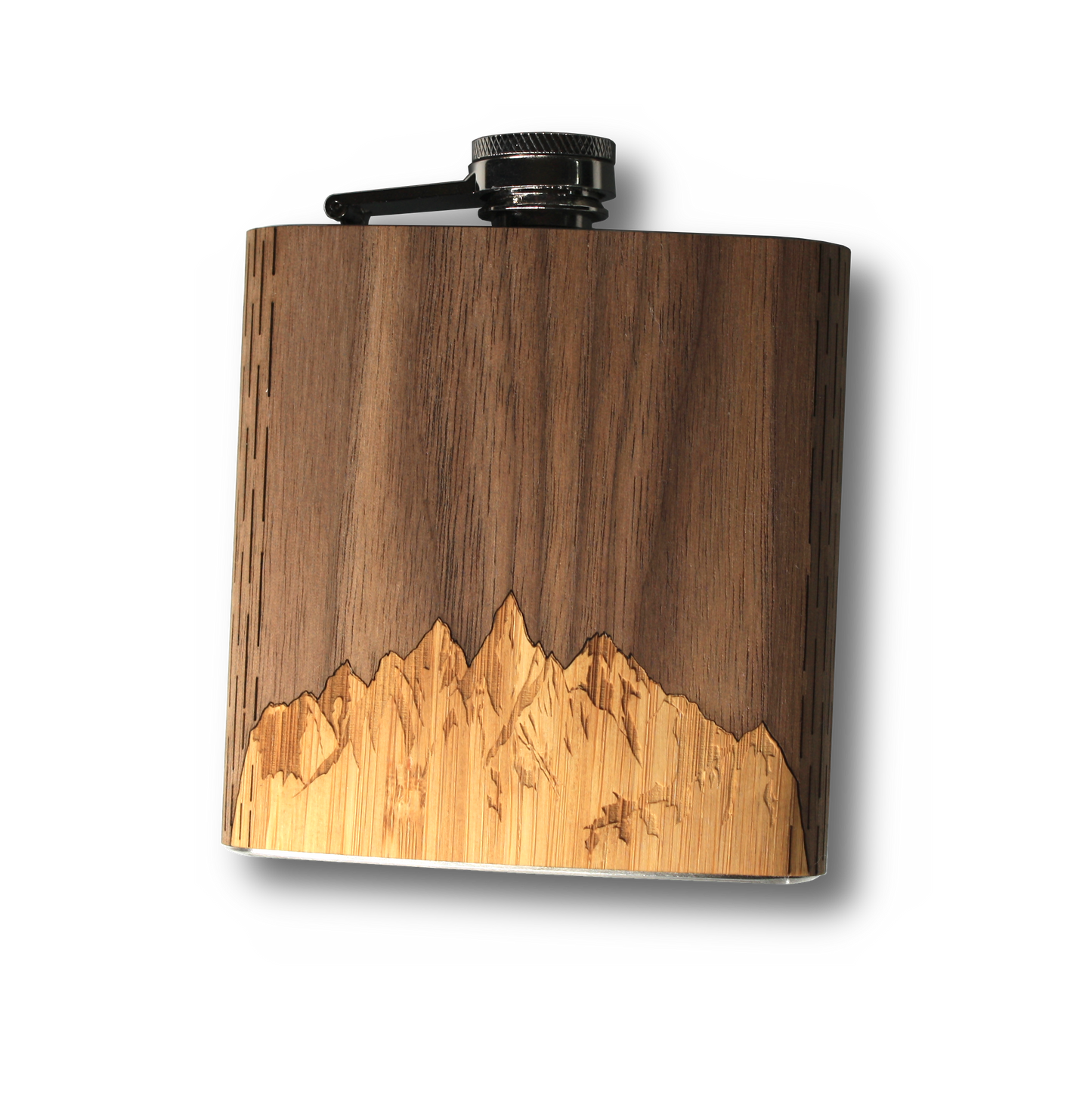 CUSTOMIZABLE 6 oz. Wooden Hip Flask (Sawtooth Mountains)