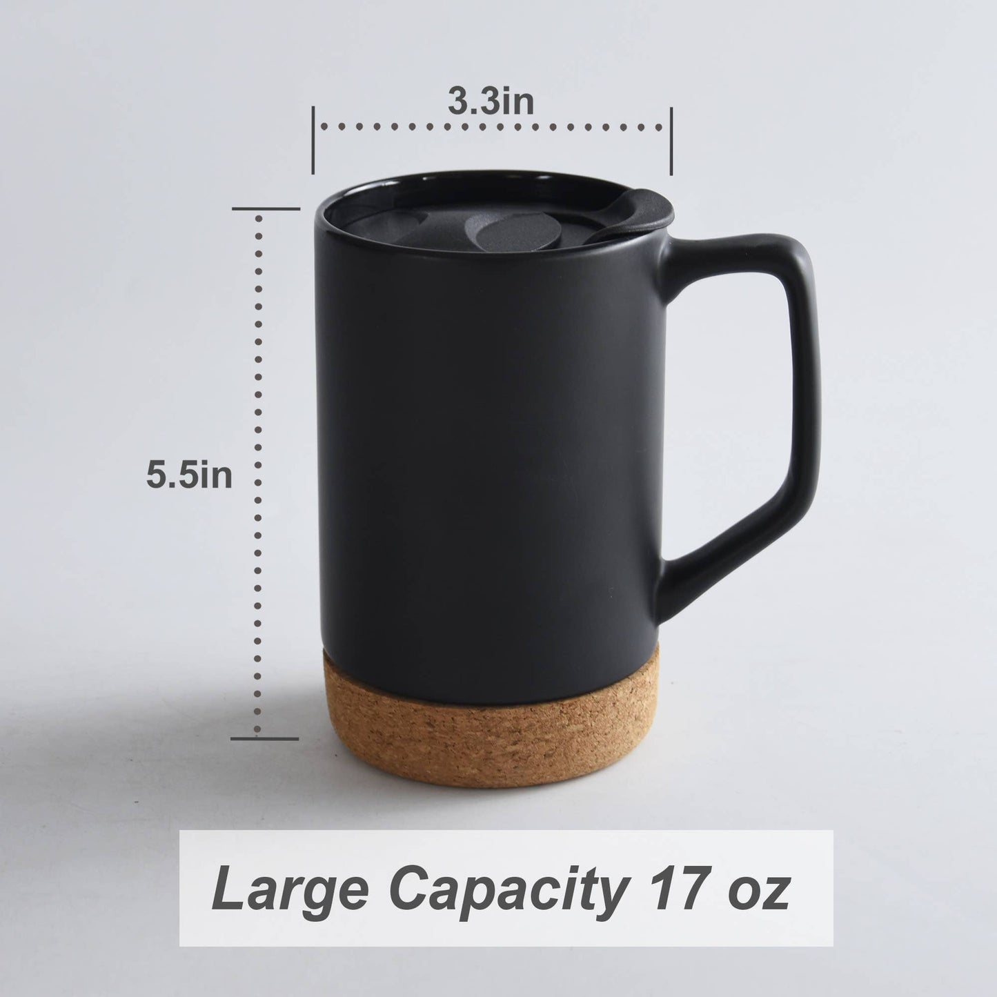 17 OZ Large Coffee Mugs with lid and Removeable Cork Base