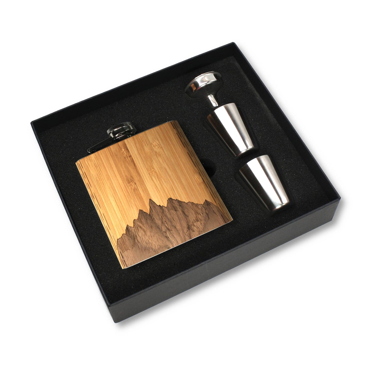 CUSTOMIZABLE 6 oz. Wooden Hip Flask (Sawtooth Mountains)