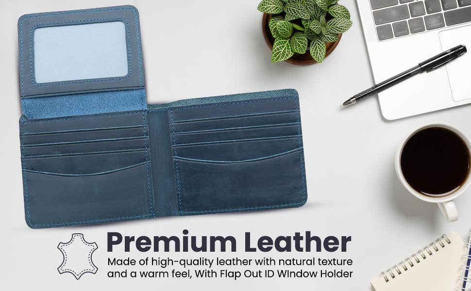 Genuine Leather Wallet for Men with Flap out ID Window