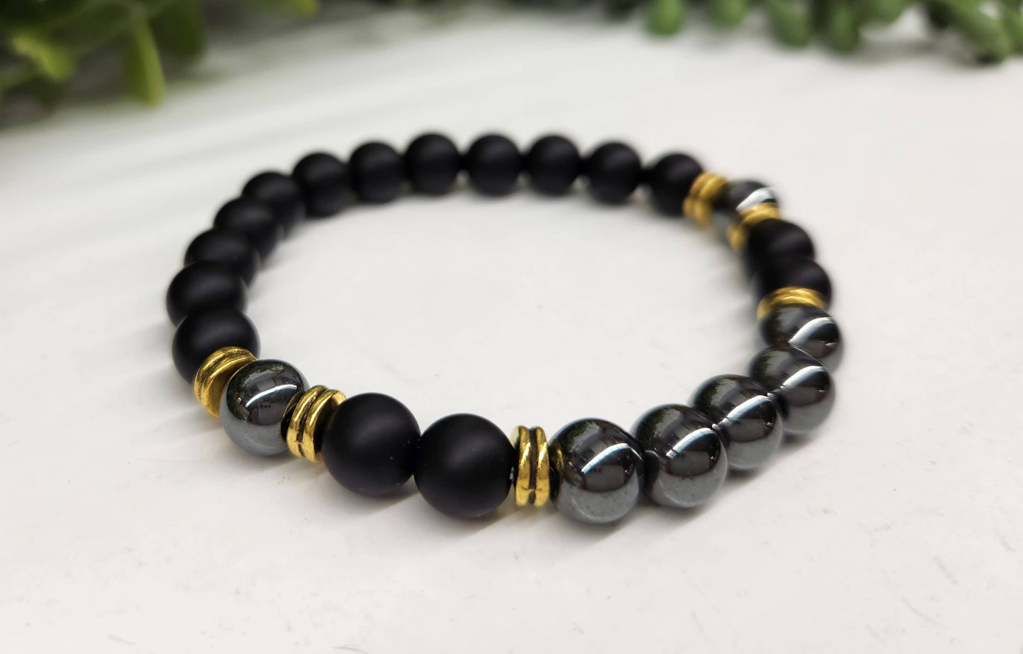 GROUNDING/BALANCE - Black Obsidian-Matte/Hematite Bracelet
