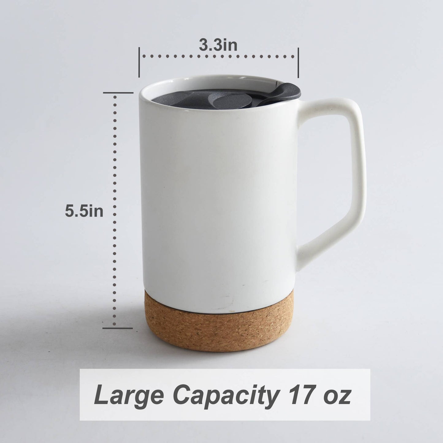 17 OZ Large Coffee Mugs with lid and Removeable Cork Base