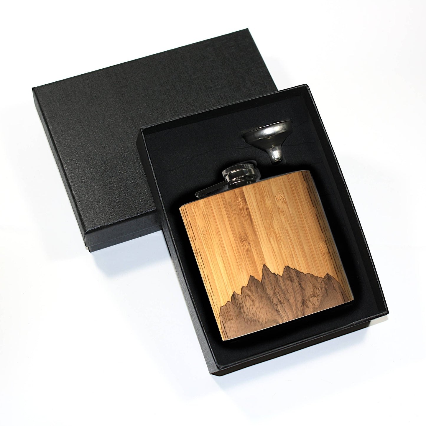 CUSTOMIZABLE 6 oz. Wooden Hip Flask (Sawtooth Mountains)