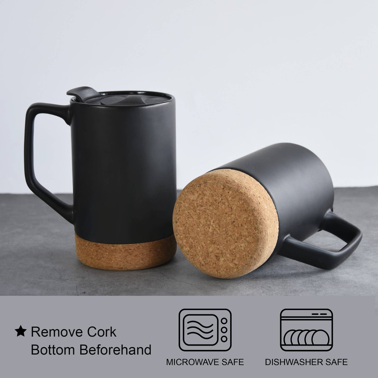 17 OZ Large Coffee Mugs with lid and Removeable Cork Base