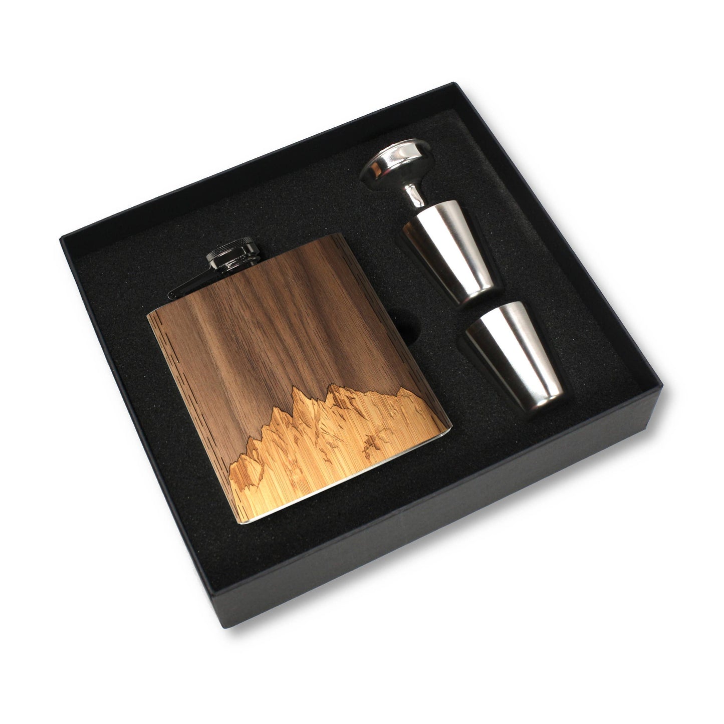 CUSTOMIZABLE 6 oz. Wooden Hip Flask (Sawtooth Mountains)