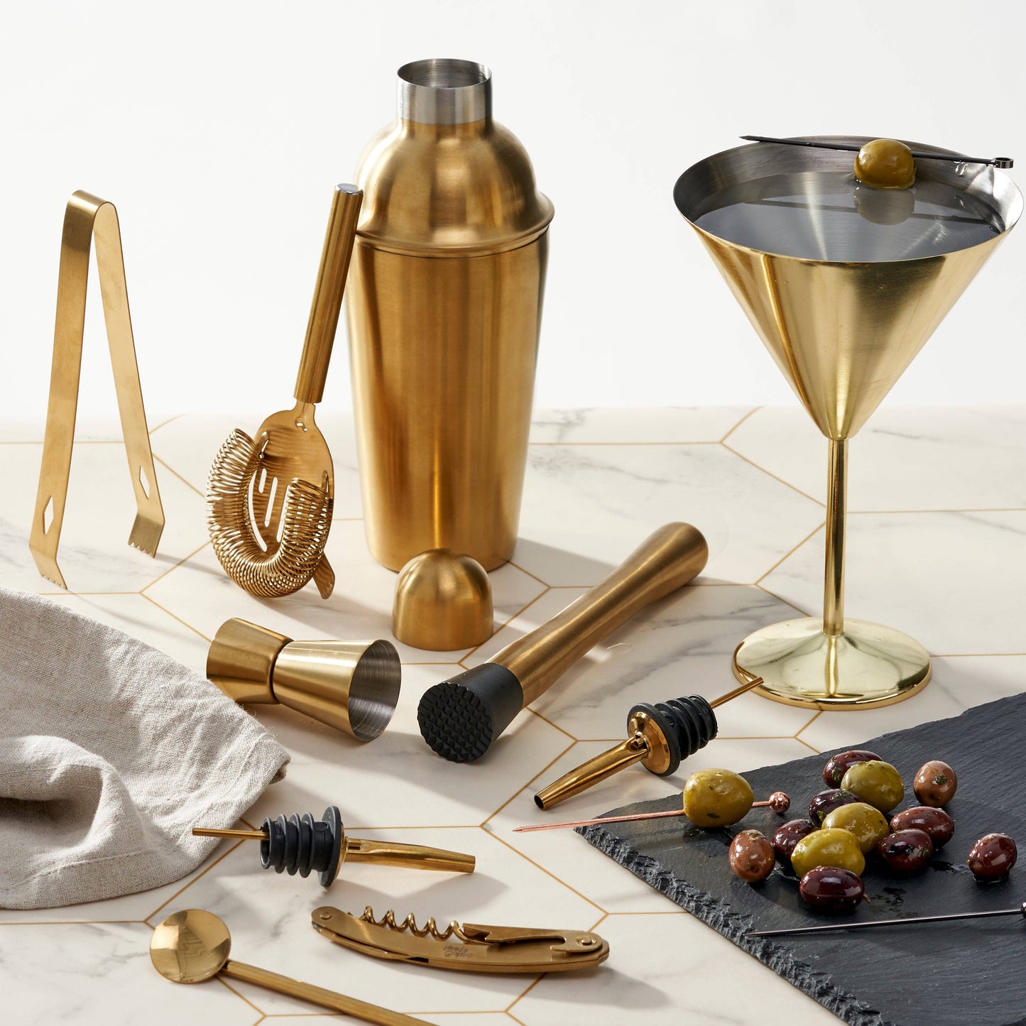 10 Piece Gold Cocktail Set