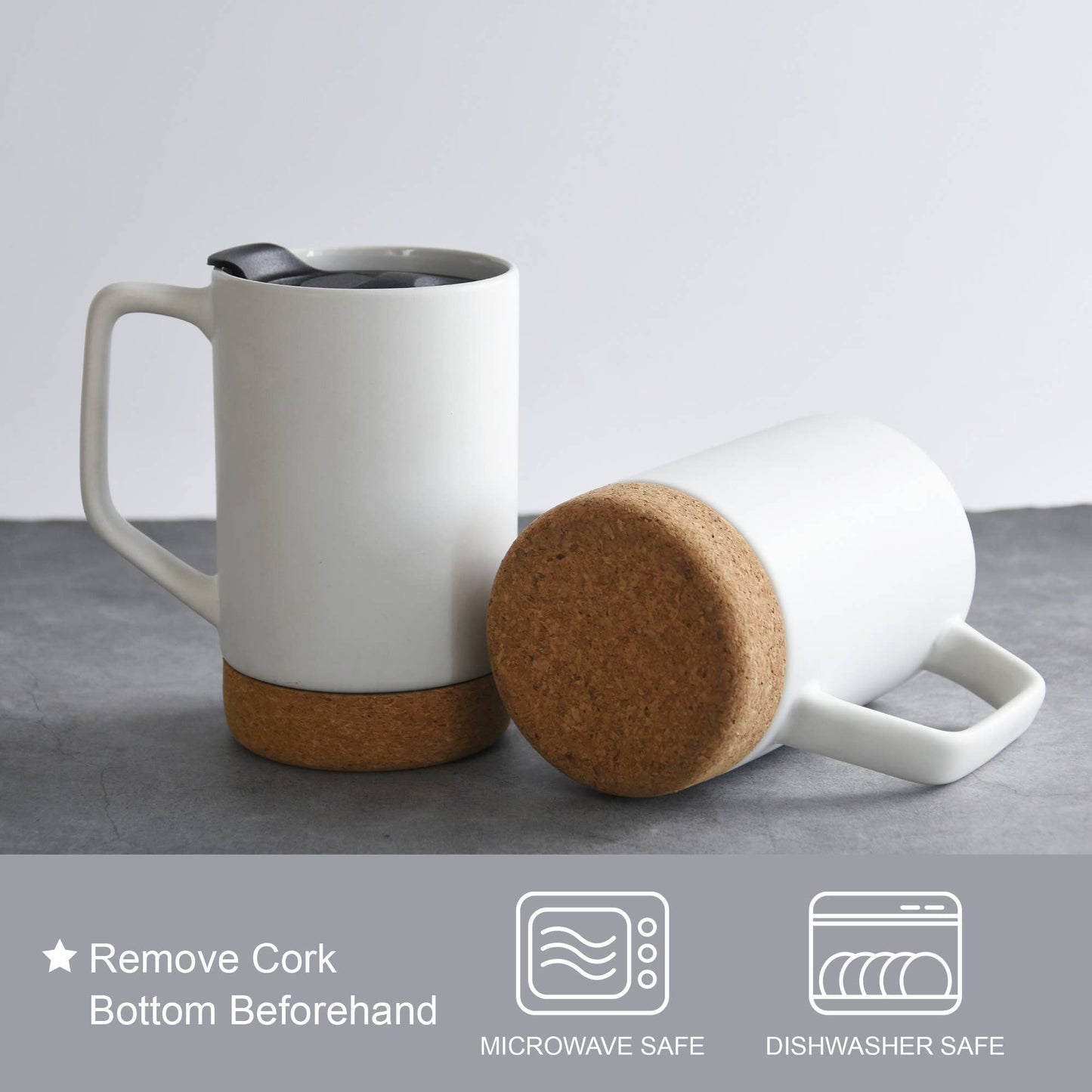 17 OZ Large Coffee Mugs with lid and Removeable Cork Base