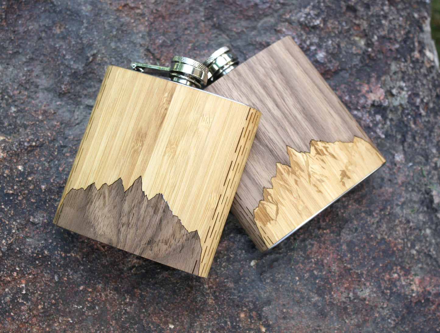 CUSTOMIZABLE 6 oz. Wooden Hip Flask (Sawtooth Mountains)